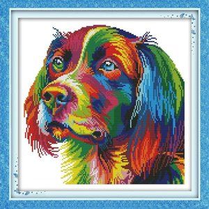 Rainbow Color Dog Stamped Cross Stitch Kit